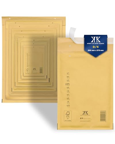 KK Verpackungen 300x Luftpolster-Versandtaschen D4 D/4 200 x 275 mm (Außenmaß) in Braun | Luftpolsterumschläge Luftpolstertaschen selbstklebend von KK Verpackungen