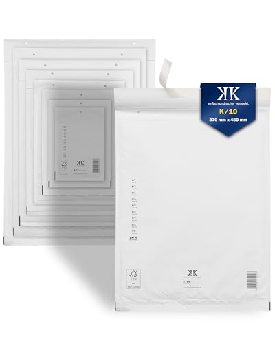 KK Verpackungen 50x Luftpolster-Versandtaschen K10 K/10 370 x 480 mm (Außenmaß) in Weiß | Luftpolsterumschläge Luftpolstertaschen selbstklebend von KK Verpackungen