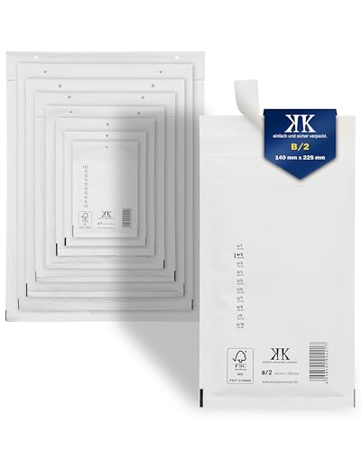 KK Verpackungen 8400x Luftpolster-Versandtaschen B2 B/2 140 x 225 mm (Außenmaß) in Weiß | Luftpolsterumschläge Luftpolstertaschen selbstklebend von KK Verpackungen