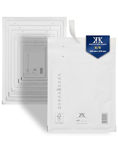 KK Verpackungen Luftpolster-Versandtaschen | 300 Stück, E5 E/5 Luftpolsterumschläge 240 x 275 mm Weiß | Luftpolstertaschen selbstklebend von KK Verpackungen