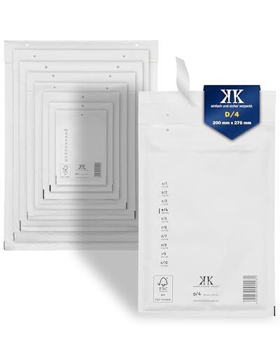 KK Verpackungen Luftpolster-Versandtaschen | 4800 Stück, D4 D/4 Luftpolsterumschläge 200 x 275 mm Weiß | Luftpolstertaschen selbstklebend von KK Verpackungen
