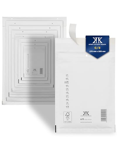 KK Verpackungen Luftpolster-Versandtaschen | 500 Stück, C3 C/3 Luftpolsterumschläge 170 x 225 mm Weiß | Luftpolstertaschen selbstklebend für DIN A5+ KK Verpackungen Luftpolster-Versandtaschen | 500 Stück, C3 C/3 Luftpolsterumschläge 170 x 225 mm Weiß | Luftpolstertaschen selbstklebend für DIN A5+ von KK Verpackungen