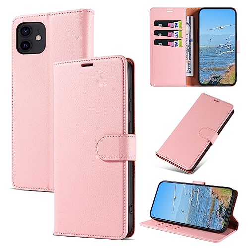 KKEIKO Handyhülle für iPhone 12 Mini Hülle, Magnet Klappbar Handyhülle mit Kartenfach, PU Leder Stoßfest Schutzhülle für iPhone 12 Mini, Rosa von KKEIKO