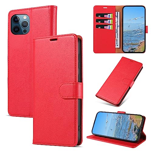 KKEIKO Handyhülle für iPhone 12 Pro Max Hülle, Magnet Klappbar Handyhülle mit Kartenfach, PU Leder Stoßfest Schutzhülle für iPhone 12 Pro Max, Rot von KKEIKO