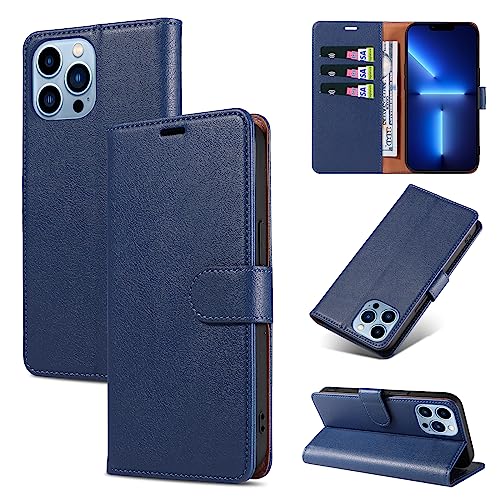 KKEIKO Handyhülle für iPhone 13 Pro Max Hülle, Magnet Klappbar Handyhülle mit Kartenfach, PU Leder Stoßfest Schutzhülle für iPhone 13 Pro Max, Blau von KKEIKO