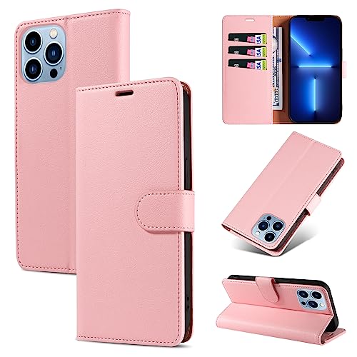 KKEIKO Handyhülle für iPhone 13 Pro Max Hülle, Magnet Klappbar Handyhülle mit Kartenfach, PU Leder Stoßfest Schutzhülle für iPhone 13 Pro Max, Rosa von KKEIKO