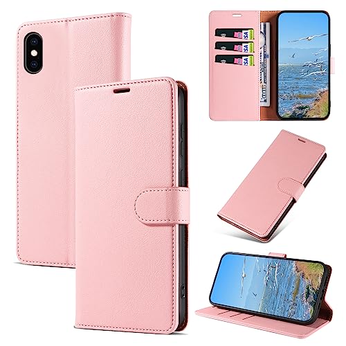 KKEIKO Handyhülle für iPhone XS Max Hülle, Magnet Klappbar Handyhülle mit Kartenfach, PU Leder Stoßfest Schutzhülle für iPhone XS Max, Rosa von KKEIKO