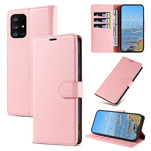 KKEIKO Hülle Kompatibel mit Samsung A71 4G, Magnet Klappbar Handyhülle mit Kartenfach, PU Leder Stoßfest Schutzhülle für Samsung Galaxy A71 4G, Rosa von KKEIKO