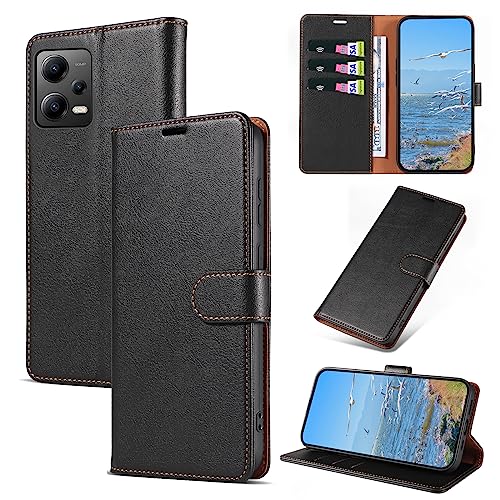 KKEIKO Hülle Kompatibel mit Xiaomi Redmi Note 12 Pro 5G, Magnet Klappbar Handyhülle mit Kartenfach, PU Leder Stoßfest Schutzhülle für Redmi Note 12 Pro 5G, Schwarz von KKEIKO