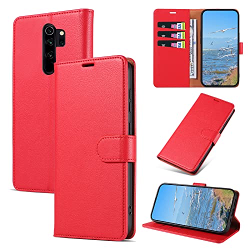 KKEIKO Hülle Kompatibel mit Xiaomi Redmi Note 8 Pro, Magnet Klappbar Handyhülle mit Kartenfach, PU Leder Stoßfest Schutzhülle für Xiaomi Redmi Note 8 Pro, Rot von KKEIKO