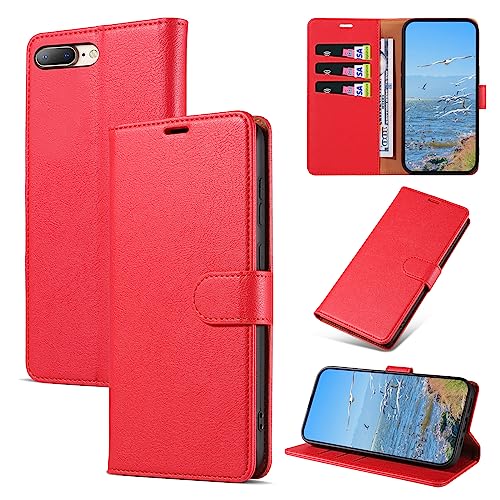 KKEIKO Hülle Kompatibel mit iPhone 8 Plus/iPhone 7 Plus, Magnet Klappbar Handyhülle mit Kartenfach, PU Leder Stoßfest Schutzhülle für iPhone 8 Plus/iPhone 7 Plus, Rot von KKEIKO