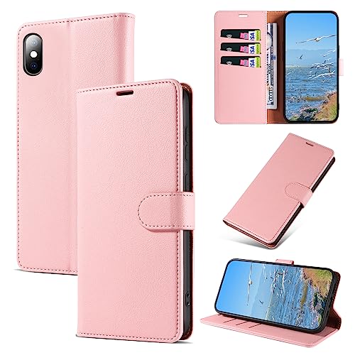 KKEIKO Hülle Kompatibel mit iPhone X/iPhone XS, Magnet Klappbar Handyhülle mit Kartenfach, PU Leder Stoßfest Schutzhülle für iPhone X/iPhone XS, Rosa von KKEIKO