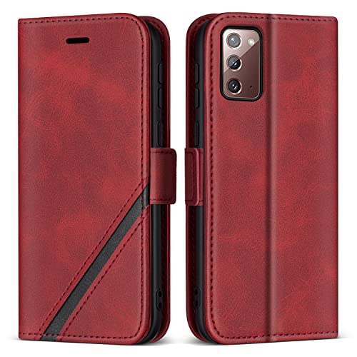 KKEIKO Hülle für Galaxy Note 20, PU Leder Magnet Schutzhülle mit Kartenfächer und Ständer, Stoßfest Brieftasche Klapphülle für Samsung Galaxy Note 20, Rot von KKEIKO