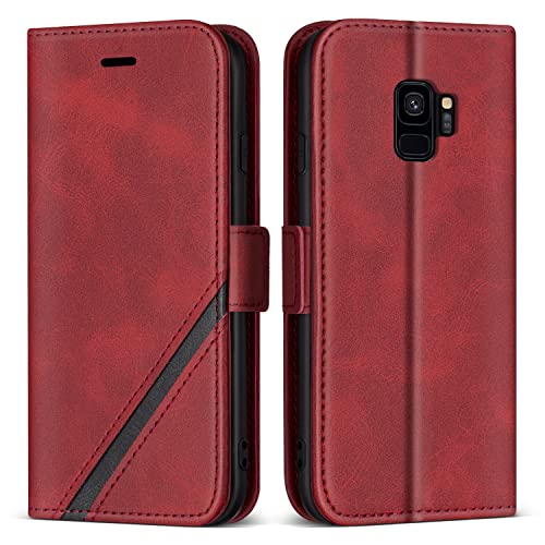 KKEIKO Hülle für Galaxy S9, PU Leder Magnet Schutzhülle mit Kartenfächer und Ständer, Stoßfest Brieftasche Klapphülle für Samsung Galaxy S9, Rot von KKEIKO