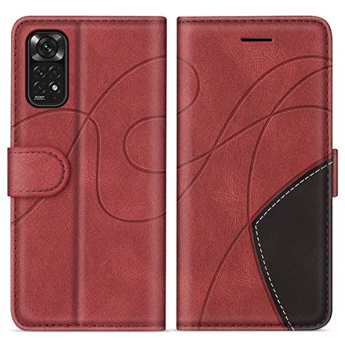 KKEIKO Hülle für Xiaomi Redmi Note 11 4G / Redmi Note 11S 4G, PU Leder Schutzhülle für Xiaomi Redmi Note 11 4G / Redmi Note 11S 4G, Kratzfestes Brieftasche Handyhülle mit Kartenfächern, Rot von KKEIKO