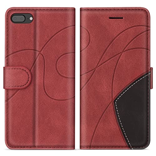 KKEIKO Hülle für iPhone 7 Plus/iPhone 8 Plus, PU Leder Schutzhülle für iPhone 7 Plus/iPhone 8 Plus, Kratzfestes Brieftasche Handyhülle mit Kartenfächern, Rot von KKEIKO