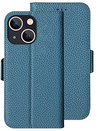 KKFAUS Flip Case Wallet für Apple iPhone 13 Mini (2021) 5,4 Zoll, Magnetischer Folio Kickstand Leder stoßfeste Handyhülle [Kartenhalter] (Farbe: Blau) von KKFAUS