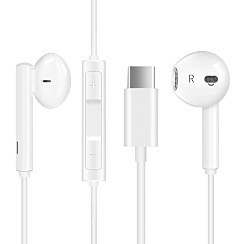 USB-Kopfhörer Typ C, In-Ear Stereo-Sound mit Mikrofon und Lautstärkeregler, für Huawei P40/P30/Mate 40/30, iPad Pro 2018/2020, Samsung, Google Pixel, OnePlus und mehr, Weiß von KKHIDL
