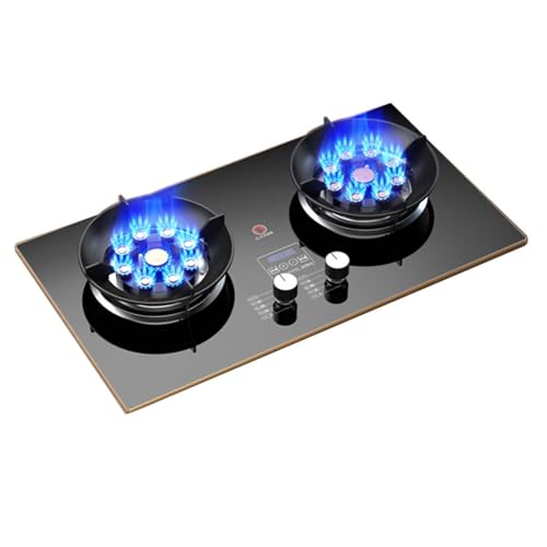 Gaskocher, 2 Brenner, Gasherd, Topflappen Aus Gusseisen, 180-Minuten-Timer, Schwarzes Glas, Freistehender Kocher, Camping, Outdoor, 5,2 KW(LPG) von KKJPL