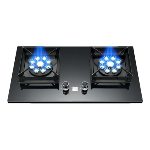 Gaskocher, 75 Cm, 2-Flammen-Gaskocher, 5,2 KW Timer (beidseitig Unabhängig), Freistehender Kocher Aus Schwarzem Glas For Camping Und Outdoor(LPG) von KKJPL