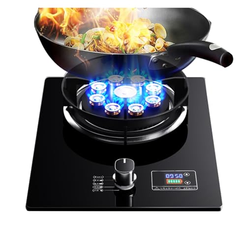 KKJPL 33 cm Gaskocher, 1 Brenner, 5,2 KW, 9 Hohlräume, Hohe Feuerrate, Timer, Schwarzer Topfhalter Aus Gehärtetem Glas Und Gusseisen Mit Flammendurchschlagschutz(NG) von KKJPL