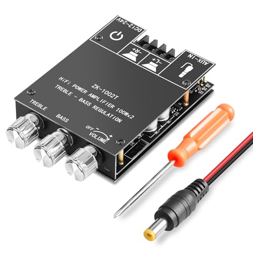 KKMOL 1002MT 2x100W Bluetooth 5.0 Stereo Verstärker Board 9-24V 2.0-Kanal Stereo Audio Empfänger Leistungsverstärker Modul mit AUX-Eingänge Bass Treble AMP von KKMOL