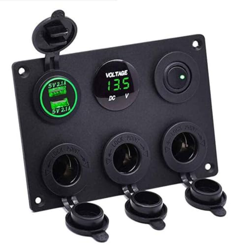 12V Auto Control Switch Panel Voltmeter Dual USB Ladegerät Blau/Grün/Rot LED Licht,Grün von KKMVIUC