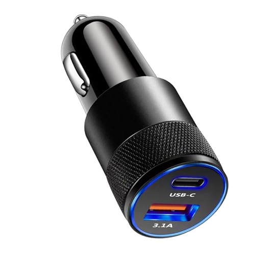Auto Ladungsadapter USB C Schneller Auto Ladungsadapter Schnellladung 3.1A Metall Zigaretten Leichtanpassungsadapter Doppelport USB Ladungsadapter,A C 3.1A von KKMVIUC