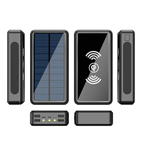 KKPLZZ Solar Power Bank 100000 mAh, Hochleistungs-Solarladegerät mit 4 USB-Anschlüssen, wasserdichtes tragbares drahtloses Ladegerät Externer Akku mit LED-Licht für Camping im Freien von KKPLZZ