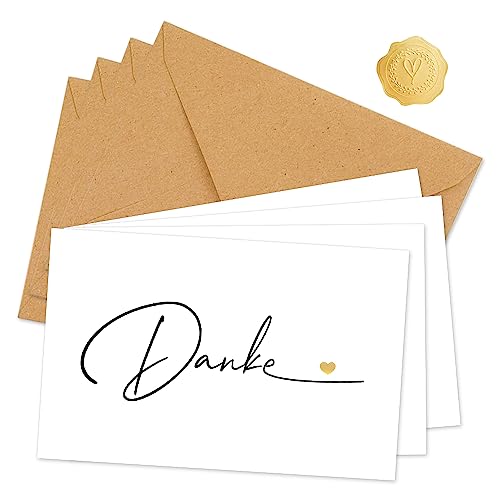 20 Stück Danke Karte mit 20 Kraftpapier Briefumschläge und 25 Gold Siegel Aufkleber, Dankeskarte für Kollege, Lehrerin, Familie, Freund(9cm x 14cm) von KKSJK