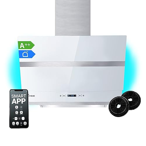 Dunstabzugshaube 60 cm/Wand Dunstabzugshaube mit Stehhöhe/Edelstahl/Weiß Glas/WiFi/automatische Abschaltung/RGBW LED-Beleuchtung/Touch-Steuerung / HERMES608WM Dunstabzugshaube 60 cm/Wand Dunstabzugshaube mit Stehhöhe/Edelstahl/Weiß Glas/WiFi/automatische Abschaltung/RGBW LED-Beleuchtung/Touch-Steuerung / HERMES608WM von KKT KOLBE