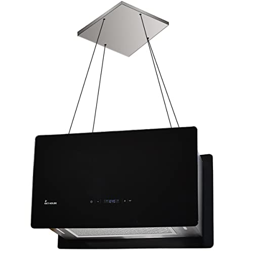 KKT KOLBE Dunstabzugshaube 60 cm Umluft | Inselhauben freihängend | Deckenmontage | Edelstahl | Schwarz Glas | SensorTouch Bedienung | CUBE60S von KKT KOLBE