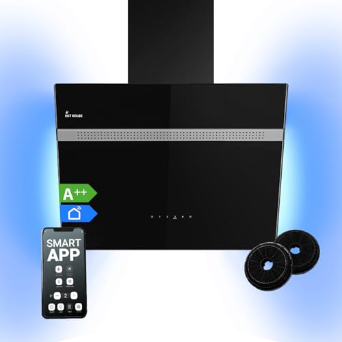 Dunstabzugshaube 60 cm | Wandhaube | kopffrei | schwarz | Glas | Abluft | Umluft | Schräghaube | WiFi Smart App | RGBW-LED-Beleuchtung | Touch Bedienung | ALPINA609HC von KKT KOLBE