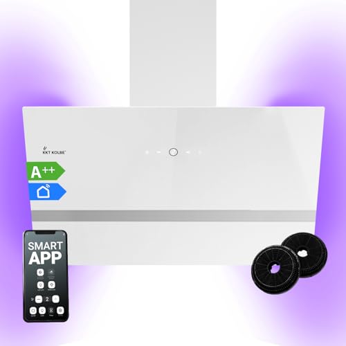 Dunstabzugshaube 80 cm | Kopffreie Wandhaube | Edelstahl | weißes Glas | WLAN | Nachlaufautomatik | RGBW-LED-Beleuchtung | SensorTouch Bedienung | EASY809WHCM Dunstabzugshaube 80 cm | Kopffreie Wandhaube | Edelstahl | weißes Glas | WLAN | Nachlaufautomatik | RGBW-LED-Beleuchtung | SensorTouch Bedienung | EASY809WHCM von KKT KOLBE