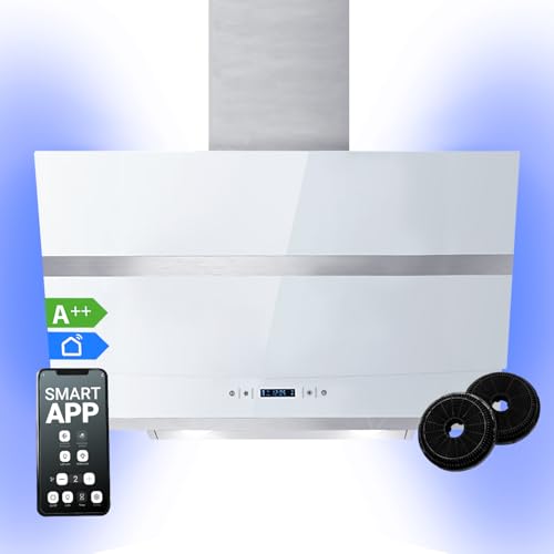 Dunstabzugshaube 80 cm | Kopffreie Wandhaube | Edelstahl | weißes Glas | WLAN | Nachlaufautomatik | RGBW-LED-Beleuchtung | SensorTouch Bedienung | HERMES808WM Dunstabzugshaube 80 cm | Kopffreie Wandhaube | Edelstahl | weißes Glas | WLAN | Nachlaufautomatik | RGBW-LED-Beleuchtung | SensorTouch Bedienung | HERMES808WM von KKT KOLBE