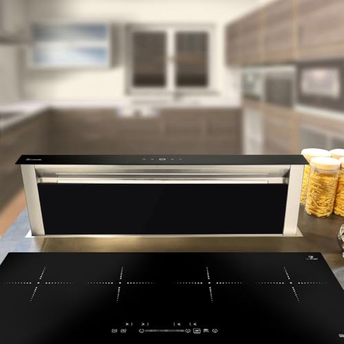 Dunstabzugshaube 87 cm | Tischabzug | Edelstahl | schwarzes Glas | Nachlaufautomatik | SensorTouch Bedienung | DRAFT870 von KKT KOLBE