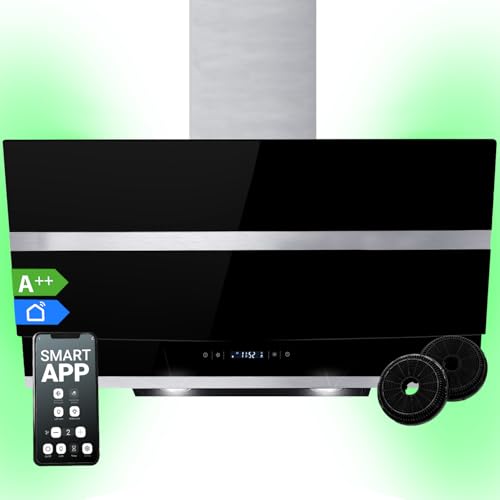 Dunstabzugshaube 90 cm | Kopffreie Wandhaube | Edelstahl | schwarzes Glas | WLAN | Nachlaufautomatik | RGBW-LED-Beleuchtung | SensorTouch Bedienung | HERMES908SM Dunstabzugshaube 90 cm | Kopffreie Wandhaube | Edelstahl | schwarzes Glas | WLAN | Nachlaufautomatik | RGBW-LED-Beleuchtung | SensorTouch Bedienung | HERMES908SM von KKT KOLBE
