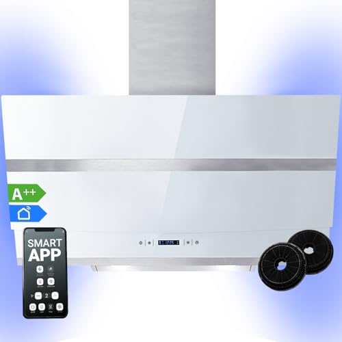 Dunstabzugshaube 90 cm | Kopffreie Wandhaube | Edelstahl | weißes Glas | WLAN | Nachlaufautomatik | RGBW-LED-Beleuchtung | SensorTouch | HERMES908WM Dunstabzugshaube 90 cm | Kopffreie Wandhaube | Edelstahl | weißes Glas | WLAN | Nachlaufautomatik | RGBW-LED-Beleuchtung | SensorTouch | HERMES908WM von KKT KOLBE