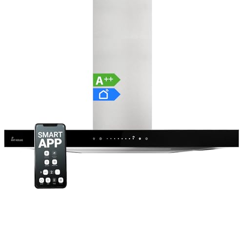 Dunstabzugshaube 90 cm | Wandhaube | Edelstahl | schwarzes Glas | WLAN | Nachlaufautomatik | SensorTouch Bedienung | FLAT9005ED von KKT KOLBE