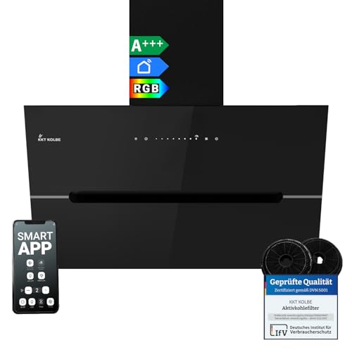 KKT KOLBE Dunstabzugshaube 80 cm | 782 cbm/h Umluft Abluft | Kopffrei | Wandhaube | Schwarz Glas | Smart WiFi App WLAN | RGBW-LED-Beleuchtung | ECCO8005SM von KKT KOLBE