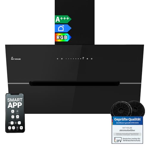 KKT KOLBE Dunstabzugshaube 90 cm | 782 cbm/h Umluft Abluft | Kopffrei | Wandhaube | Schwarz Glas | Smart WiFi App WLAN | RGBW-LED-Beleuchtung | ECCO9005SM von KKT KOLBE