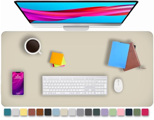 KKTECH Schreibtischunterlage aus Leder, rutschfest, Mauspad, Premium-Bürotisch-Schreibunterlage für Laptop-Schreiben, wasserdichte Ledermatte (Aprikosenweiß, 60 x 35) von KKTECH