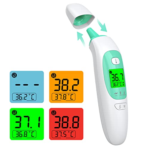 Fieberthermometer Ohr Kontaktloses Stirn- und Ohrthermometer Digitales Medizinisches Temperaturthermometer für Erwachsene Kinder Babys und Objekt mit Hochtemperaturalarm von KKmier