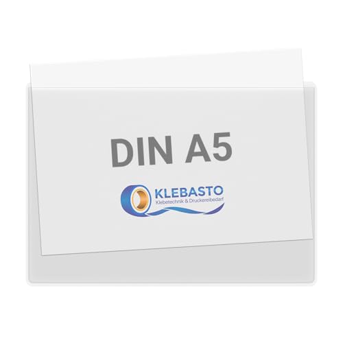 KLEBASTO Selbstklebetaschen | transparent | Sichttaschen zum Kleben | Infotaschen zum kleben | Rechtecktaschen transparent (transparent, DIN A5 | Breite seite offen, 100) von KLEBASTO