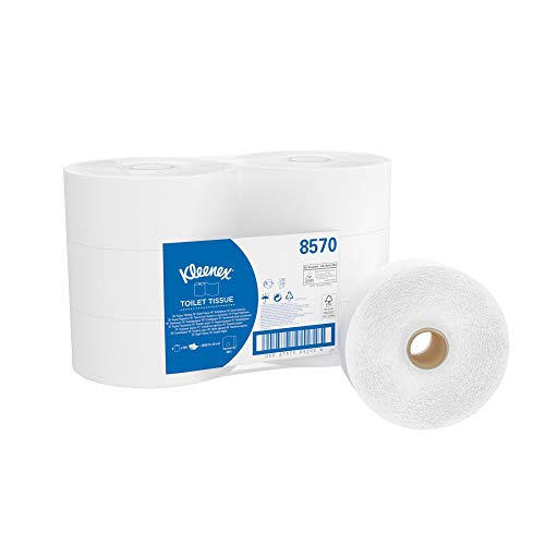 Kleenex Jumbo Toilettenpapierrolle 8570 – 6 Rollen mit je 500 weißen, 2-lagigen Blättern von KLEENEX