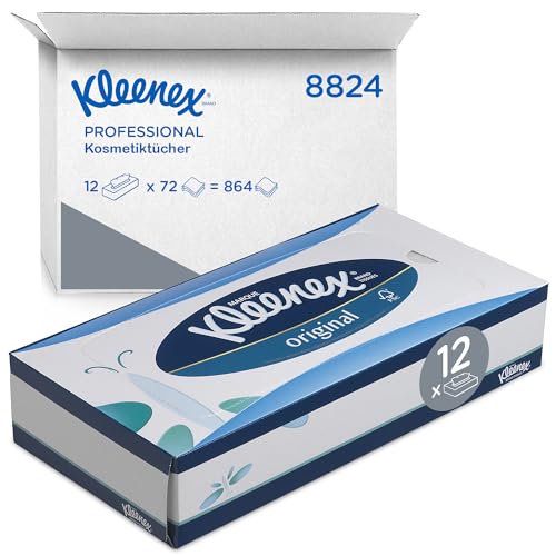 Kleenex Kosmetiktücher / Taschentücher Box 8824 - weich, robust und saugfähig - 12 x 72 (864 Papiertaschentücher) weiß, 3-lagig, parfümfrei von KLEENEX