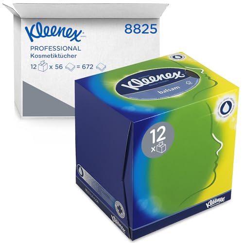 Kleenex Kosmetiktücher / Taschentücher Box 8825 - weich, robust und saugfähig - 12 x 56 (672 Papiertaschentücher), weiß, 3-lagig, parfümfrei von KLEENEX