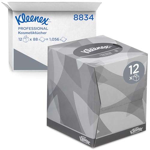 Kleenex Kosmetiktücher / Taschentücher Box 8834 - weich, robust und saugfähig - 12 x 88 (1056 Papiertaschentücher) weiß, 2-lagig, parfümfrei von KLEENEX