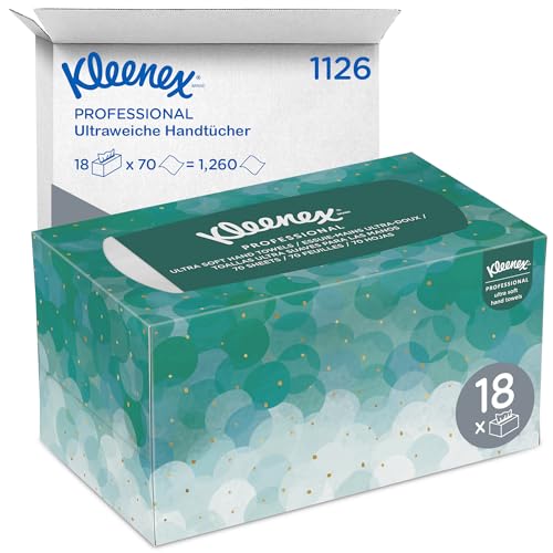 Kleenex Papierhandtücher 1126 - 18 Kleenex Boxen x 70 Ultra Soft Pop-Up Falthandtücher - weiß, 1-lagig, Extraweich, reißfest und saugfähig von KLEENEX