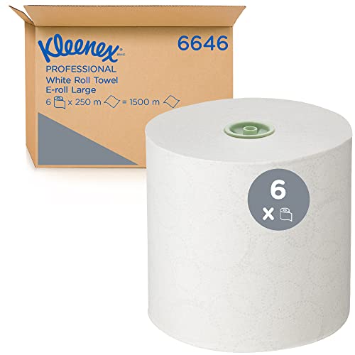 Kleenex Roll-Papierhandtücher 6646 – E-Roll große Handtuchrolle – 6 x 250 m weiße Papierhandtuchrollen (1.500 m insgesamt) von KLEENEX